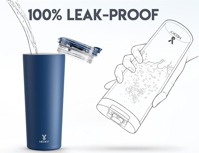 Meoky 24 oz Insulated Travel Coffee Mug: Leak Proof Lid, Sea | Stainless Steel