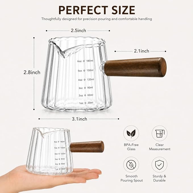 2 Pack Espresso Measuring Cup 6oz, Febwind Ribbed Borosilicate Glass Espresso