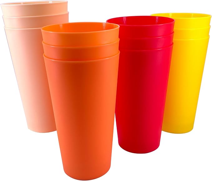 32 oz Plastic Cups Large Reusable set 12, Plastic Tumblers Sunset | Food Grade