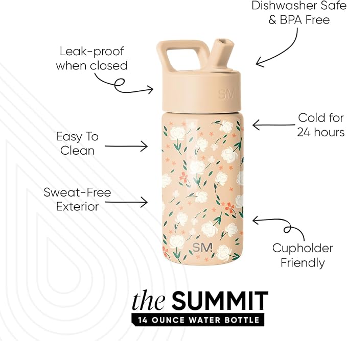 Simple Modern Kids Water Bottle & Toddler Cup | 14oz | Floral | Insulated