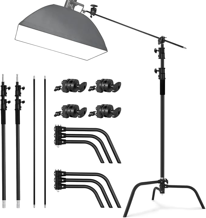 Soonpho 2 Pack 100% Heavy-Duty Steel C-Stand, Pro Photography Light Stand