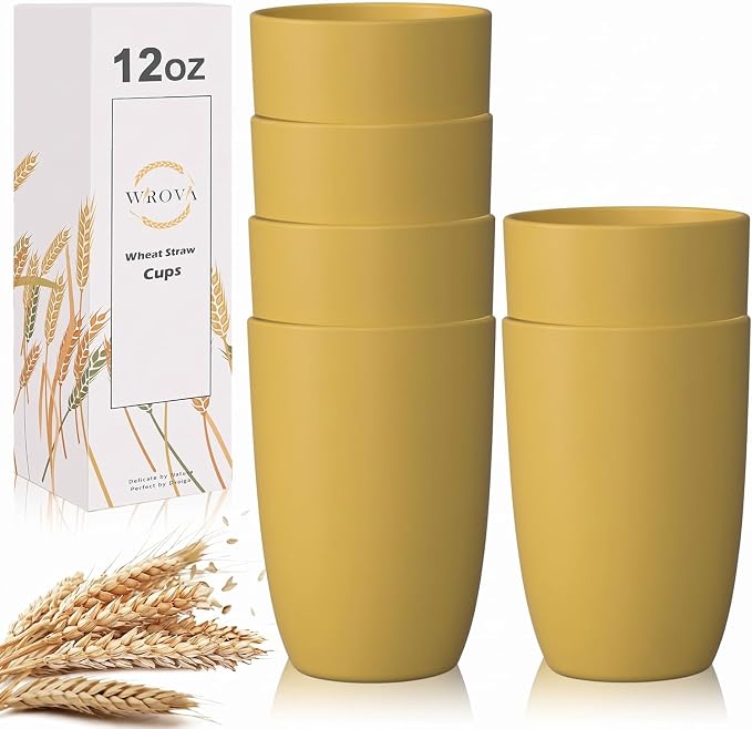 Wrova Wheat Straw Cups 6 PCS Good Alternative to Plastic Reusable Cups 12 oz