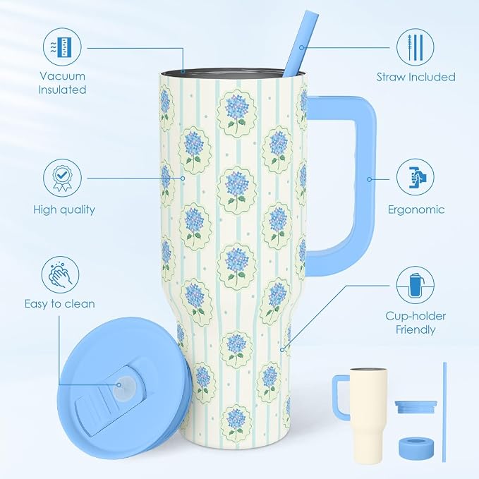 SANDJEST Hydrangea 40oz Tumbler