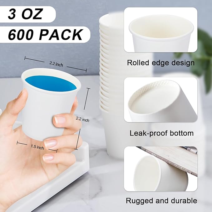 SIUQ 600 Pack 3 oz Paper Cups, Small Disposable Bathroom Mouthwash Cups | Mini