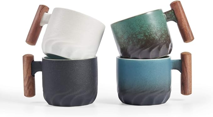 Ceramic Espresso Cups with Wooden Handle Espresso Shot Cups Ceramic Tea Cups