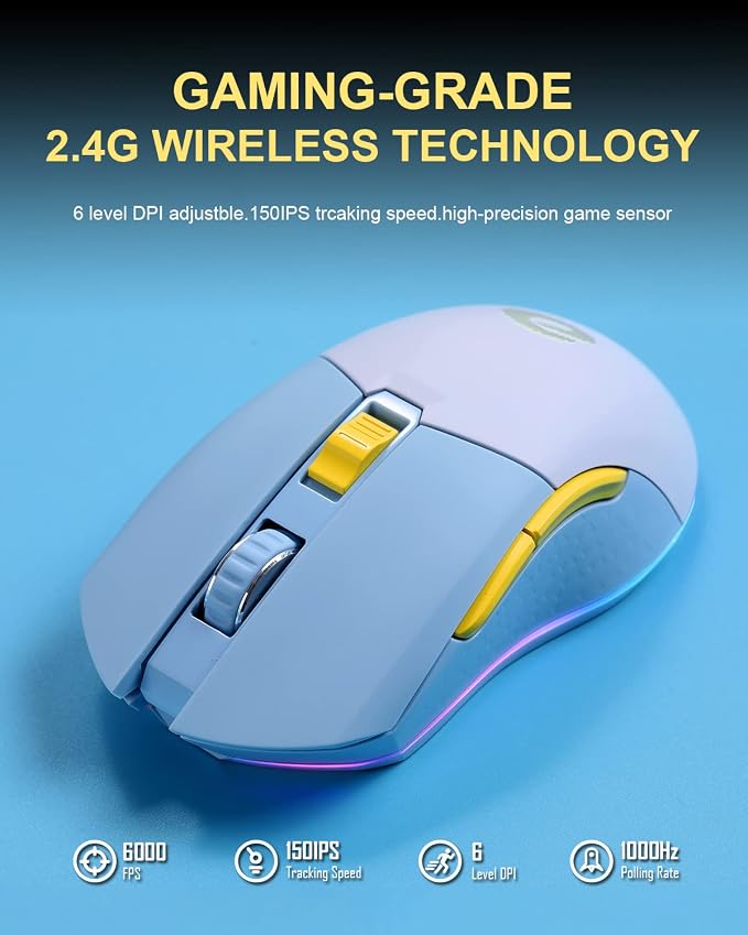 DAREU Wireless Wired Gaming Mouse Dual-Mode Rechargeable 7 Programmable Buttons