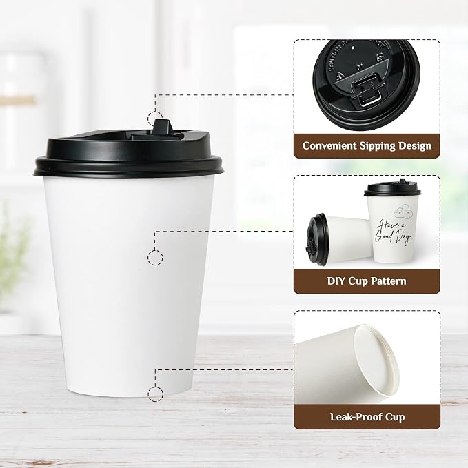 Vplus 500 Pack 12 OZ Paper Coffee Cups