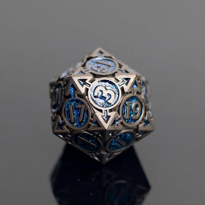 Blue Black Nickel Finish Heavy Metal DND Dice Set
