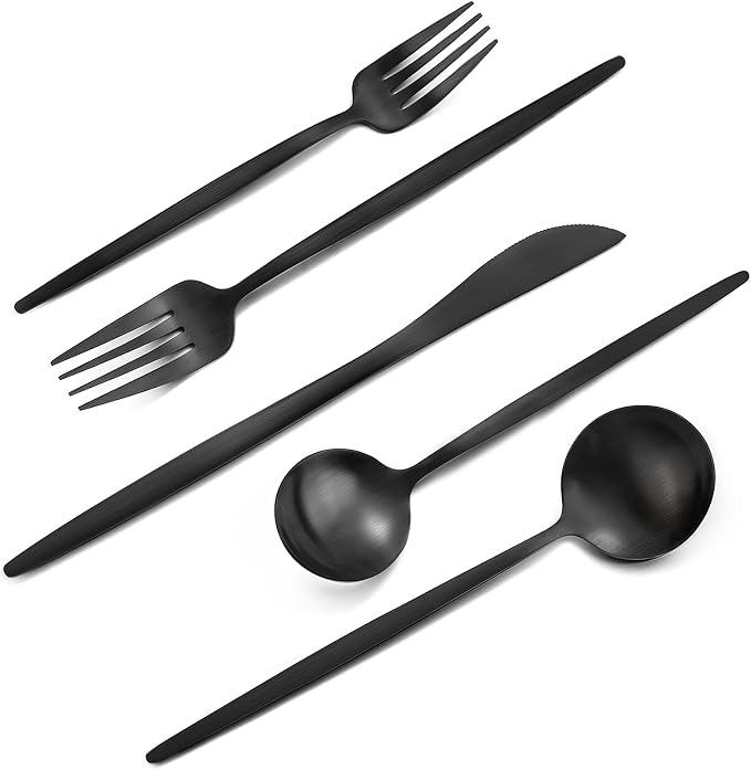 Matte Black Silverware Set, VANVRO 40-Piece Stainless Steel Flatware Set