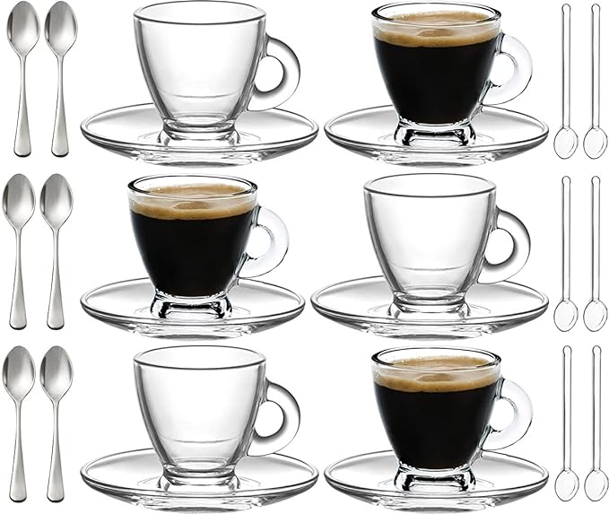 BOHEM'S Espresso Cups, 3.2 oz Small Demitasse Clear Glass Espresso Drinkware