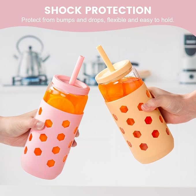 Mrsdry 20 oz Glass Cups with Lids and Straws