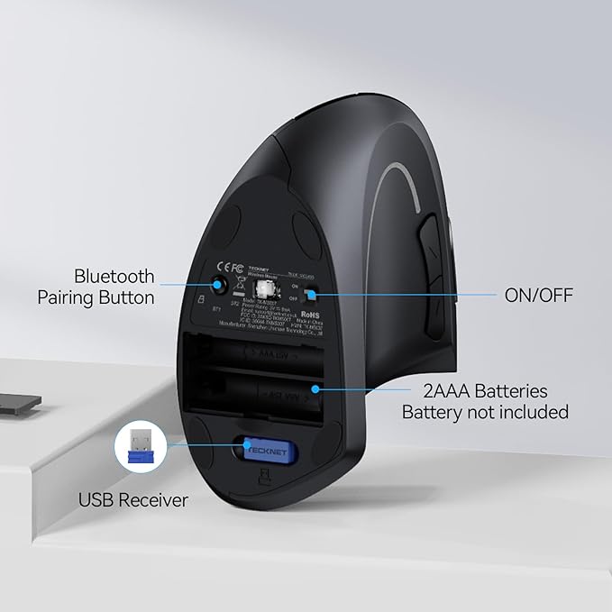TECKNET Ergonomic Mouse, Wireless Bluetooth Vertical Mouse, 4800 DPI Optical