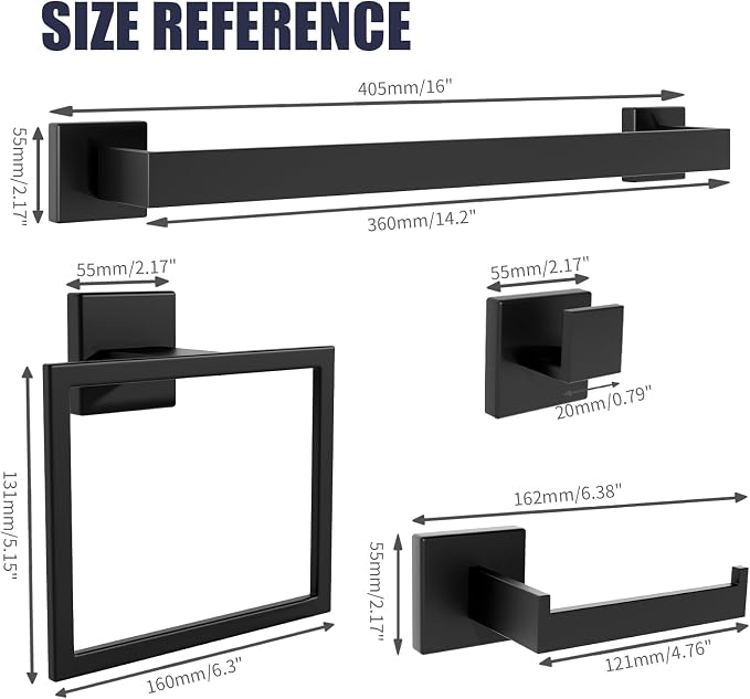 Bathroom Hardware Accessories Set: 5-Pieces Bath Towel Bar Set