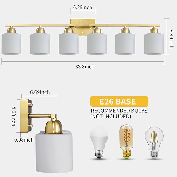 6 Light Gold Bathroom Vanity Light