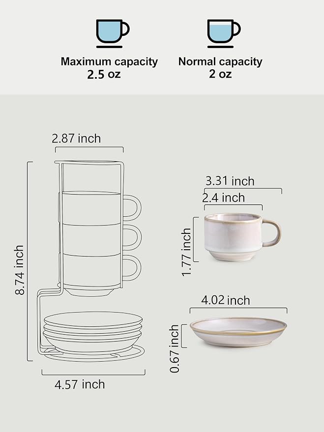 Gomakren 2.5 Ounce Espresso Cups Set of 4