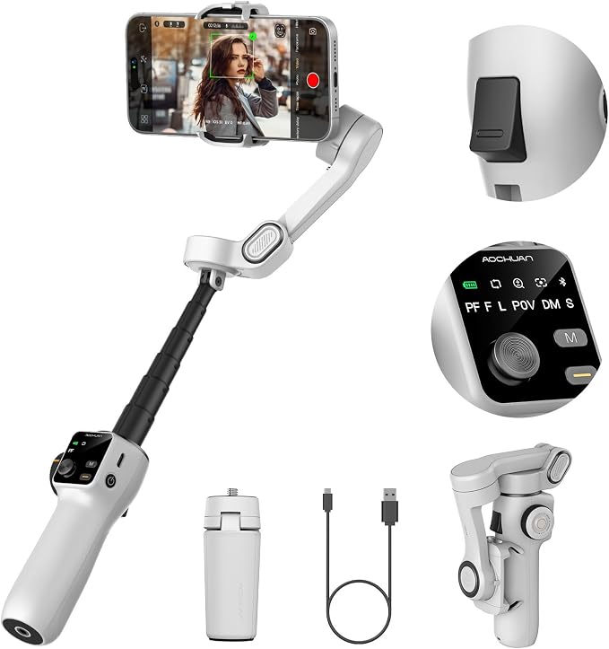Cellphone Gimbal for Video Recording w/AI Tracking, 3 -axis Vlogging Gimbal