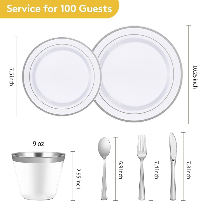 600 Plastic Piece Disposable Silver Plates
