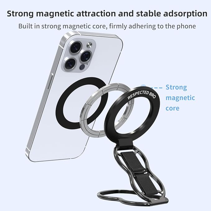 RESPECTED-BRO-Magnetic-Phone-Grip-Stand-with-Finger-Strap, 4-in-1 Magnetic Ring