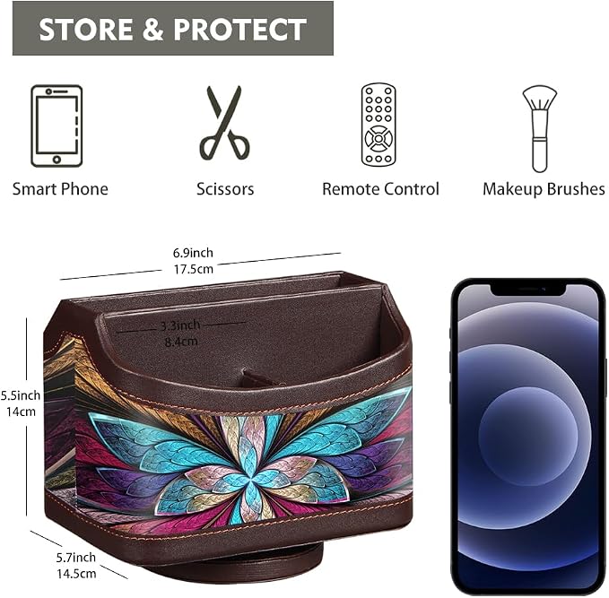 Fanousy 360° Rotating Remote Control Holder, PU Leather TV Remote Caddy