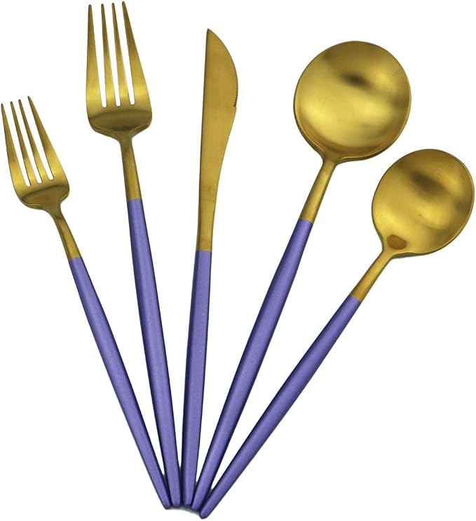 5-Piece Matte Gold Silverware Set, 18/10 Stainless Steel Satin Finish Flatware