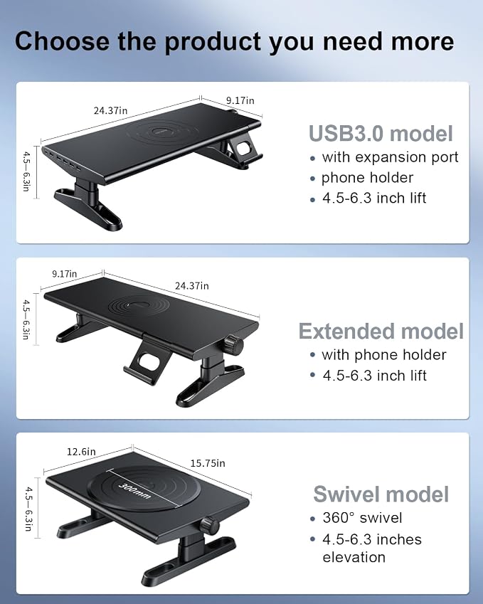 Monitor Stand Riser for Desk, 360°Rotation Freely Height Adjustable by Knob