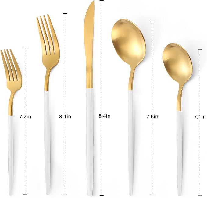 VANVRO Matte White Gold Silverware Set, 20-Piece Stainless Steel Flatware Set