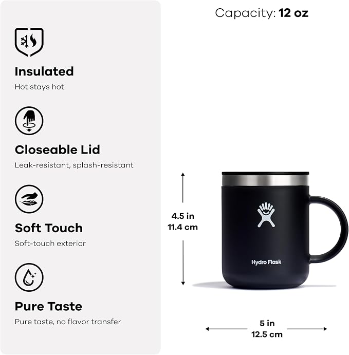 Hydro Flask Coffee Mug – Insulated Stainless Steel, Non Spill, Leak Resistant