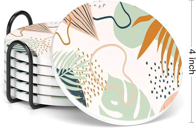 Coasters for Drinks, Kitchen Home Decor Housewarming Gift, Round 4 in