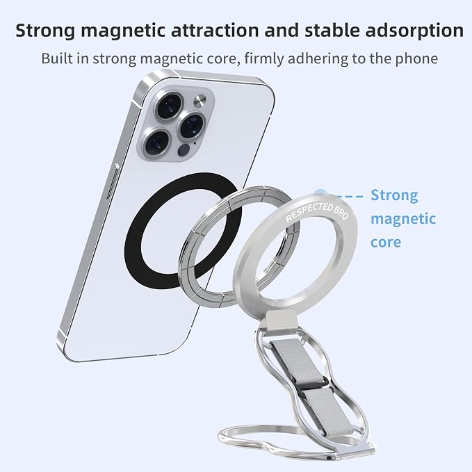 RESPECTED-BRO-Magnetic-Phone-Grip-Stand-with-Finger-Strap, 4-in-1 Magnetic Ring