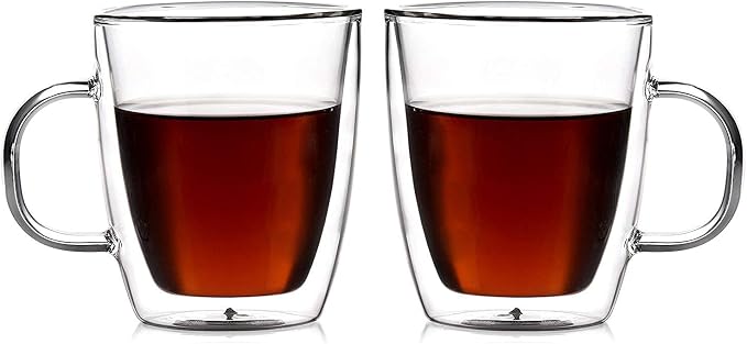 Amlong Crystal Double Wall Glass Coffee Mugs 12 oz