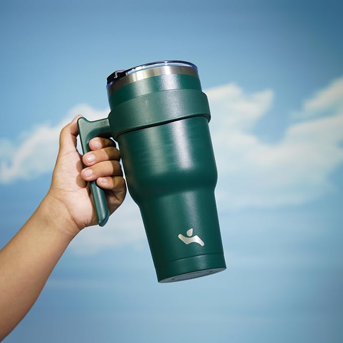 Konokyo 40 oz Tumbler with Handle and Straw, Insulated Travel Mug | Army Green;