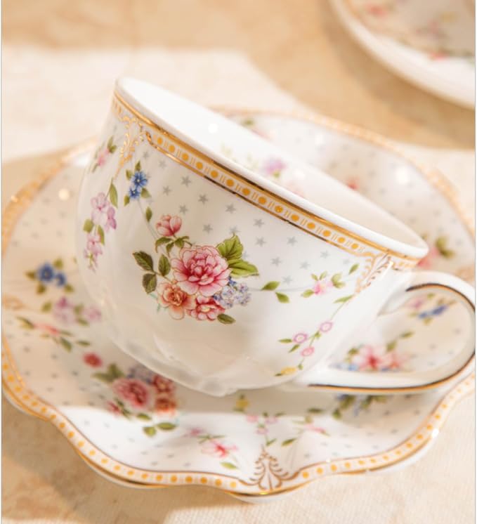 6 oz Vintage flower Ceramic cup and 6" saucer set