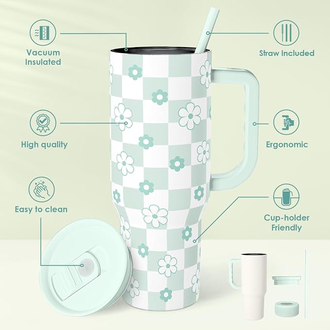 SANDJEST 40oz Daisy Flower Tumbler