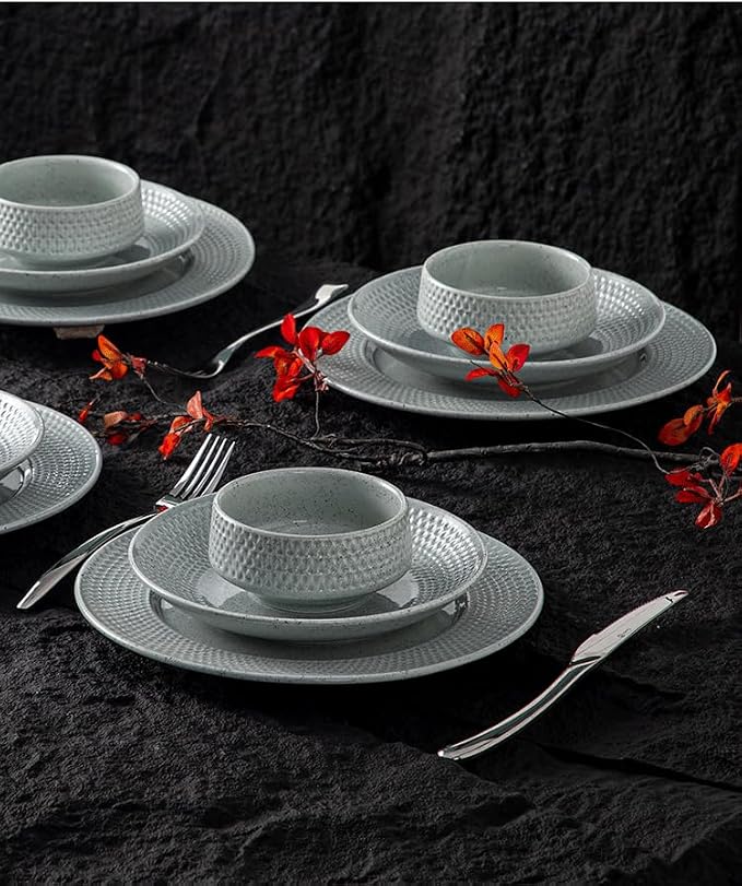 4-piece set, embossed B design plate and bowl set, microwave and dishwasher