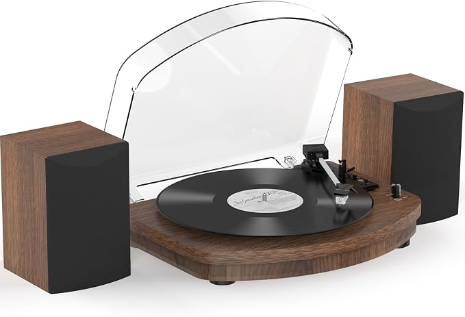 Vinyl Record Player with Dual Stereo Speakers, Belt Drive Turntable with