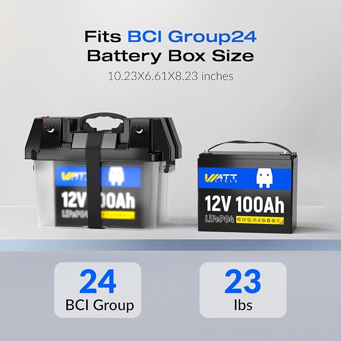 2-Pack 12V 100Ah LiFePO4 Battery BCI Group 24-15000 Cycles, Built-in 100A BMS