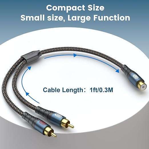 EMK RCA Splitter 2 Male to Female Extension Cable Dual Shielding Gold Plated