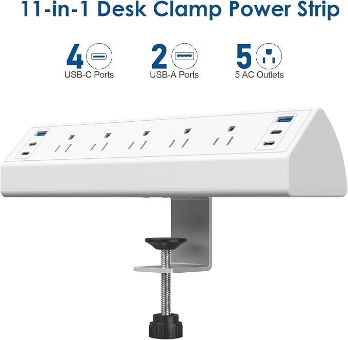 Desk Clamp Power Strip USB C, Under Desk Mount Power Station, 20W Fast Charging