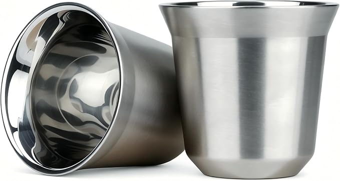 RECAPS 80ml Stainless Steel Espresso Cups Set | 2 Pack Double Wall 304