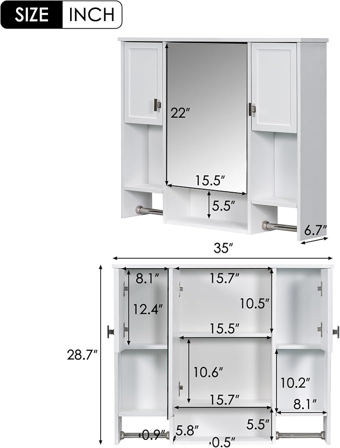 Bathroom Medicine Cabinet, Wall Mounted Bathroom Storage Cabinet