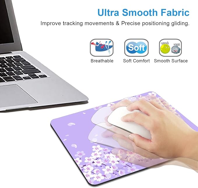 IMAYONDIA Cute Purple Mouse Pad, Floral Flowers Mouse Pad, Sakura Cherry