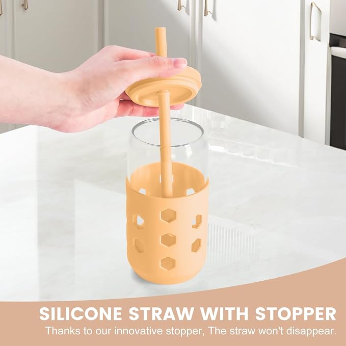 Mrsdry 16 oz Glass Cups with Lids and Straws