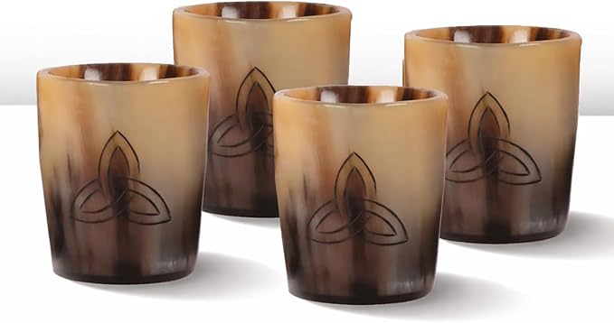 Handicrafts Home Viking Horn Shot Glasses Set of 4, Handmade Natural Ox Horn