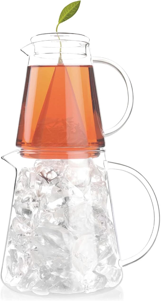 Tea Forte Tea Over Ice Steeping Pitcher Set, 2 Piece | Steeping Lidded Pitchers