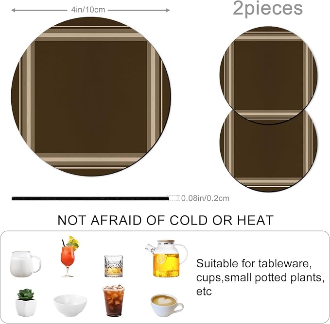 Dark Brown Coasters Set of 2 Absorbent Coasters
