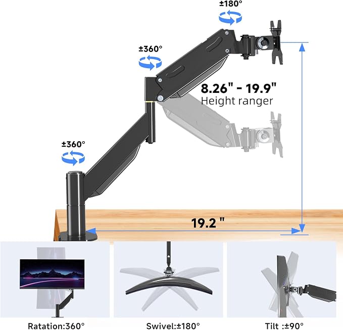 Pholiten Premium Aluminum Heavy Duty Monitor Arm，Ultrawide Monitor Arm