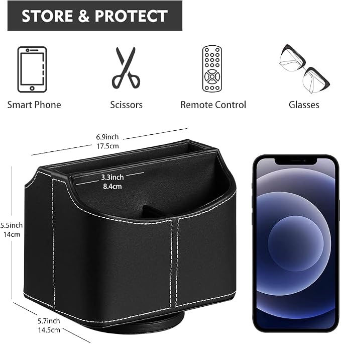 Leather 360° Spinning Remote Control Holder, Pencil Pen Holder