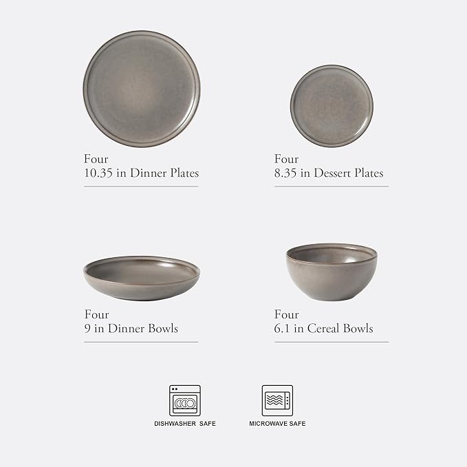 Gibson Elite Beckett Stoneware Matte Reactive Glaze 16 Piece Plates and Bowls