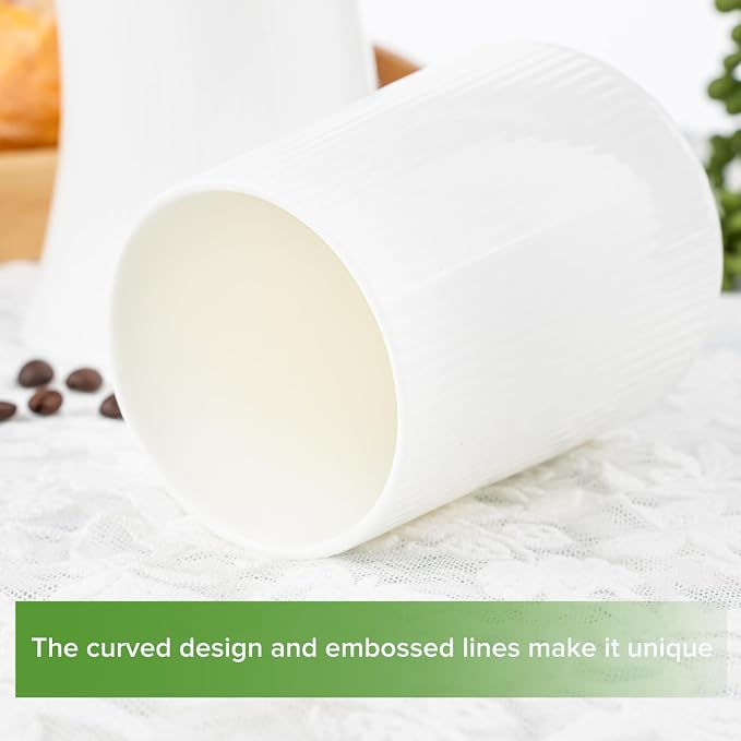 Novelty Curved and Embossed Stripes Body Design Bone China Cups Without Handle