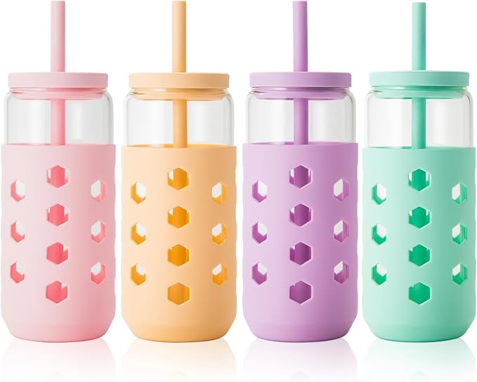 Mrsdry 20 oz Glass Cups with Lids and Straws